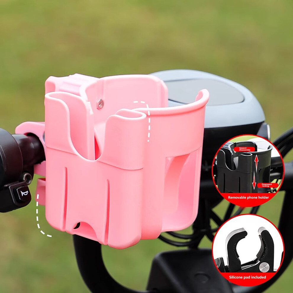 Universal Cup Holder with Phone Mount – 2-in-1 Adjustable for Strollers, Wheelchairs, Scooters, Carts, Kayaks, Motorcycles – Fits Most Cups &