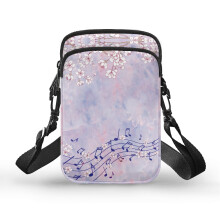 Kirschblüten-Schultertasche mit Musiknoten für Erwachsene, doppellagig, aus Polyester, ideal für Outdoor-Reisen