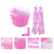 Accessoires pour vélos enfants, panier de vélo, rubans à pompons, rose