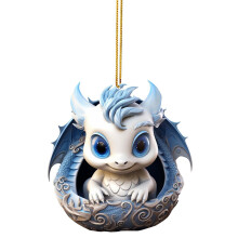 Blue and White Porcelain Christmas Ornaments, Chinese Dragon and Deer Figurine Hanging Decor, Vintage Holiday Tree Pendant