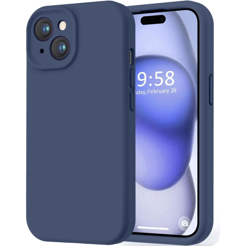 Compatible With Iphone 15 Case, Navy Smooth Silicone, 8Ft Drop Protection, Full Coverage Camera & Microfiber Lining Blue 9405492424425
