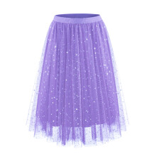 Jupe courte bouffante à sequins et taille élastique pour femme, violet clair, taille L