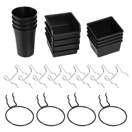 12 Pack Pegboard Containers, Pegboard Containers, Pegboard Cups with Hooks and Loops, Pegboard Garage Tool Rack, Desktop Storage for Garage Workbench,