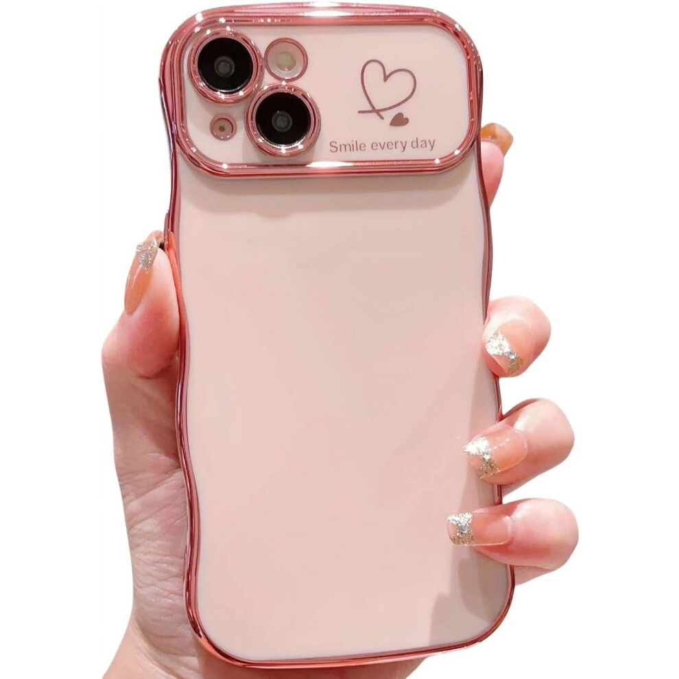Cute Wave Frame Iphone 14 Plus Case For WomenâLove Heart, Raised Camera, Shockproof, Luxury Plating (Pink) Pink 9405492424456