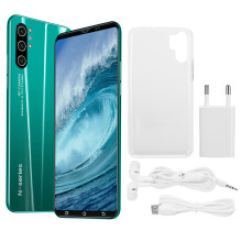 Ontgrendelde mobiele telefoon met Android-besturingssysteem, dual-sim, dual-camera, HD-display, wifi, Bluetooth en gezichtsherkenning.