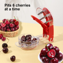 Portable Cherry Pitter Tool, Pits 6 at Once, Red, 19.5cm