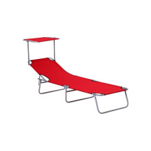 Chaise longue - Outsunny - Pieghevole - Protezione solare regolabile - Metallo rosso