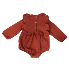 Snap Closure Baby Girl Romper Ruffle Sleeve Long Sleeve Breathable Soft Fabric Cotton Linen Material Cute One Piece Bodysuit Fall Winter Newborn