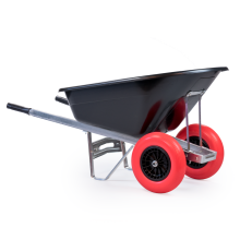 KCT 160L Wheelbarrow Black Plastic Heavy Duty Garden Barrow 2 Twin Wheel Puncture Proof Solid Tyre Large Builder Equestrian Stable Yard Big Horse