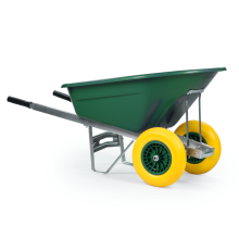 KCT 160L Wheelbarrow Green Plastic Heavy Duty Garden Barrow 2 Twin Wheel Puncture Proof Solid Tyre Large Builder Equestrian Stable Yard Big Horse