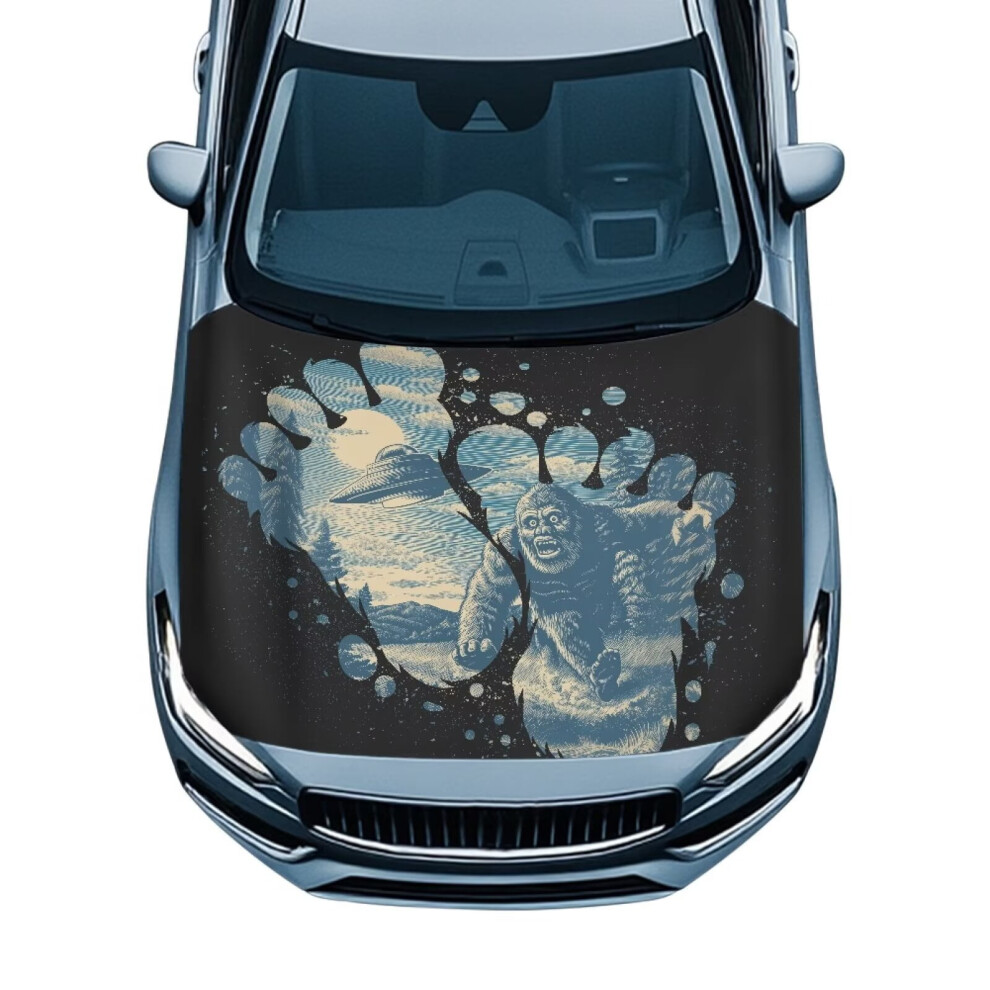 Personalized Spaceship Gorilla Footprint Car Hood Cover Protector, 59.05"X39.37", Elastic Polyester, Universal Fit, Compatible With Most Cars 9425574663559