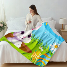 Easter Flannel Sofa Blanket Soft Cozy Warm White Blue Green