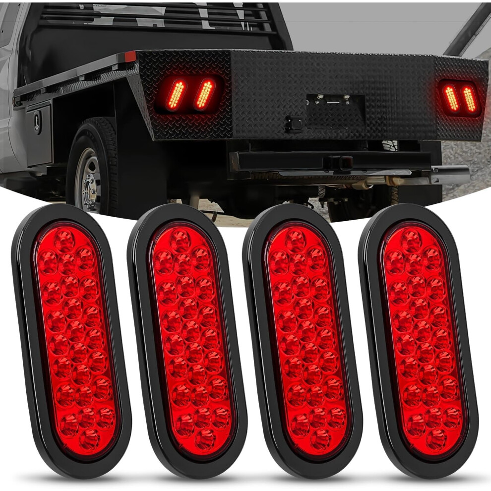 6" Oval Trailer Tail Set, 4Pcs 24Led Stop/Brake/Turn/Marker, Ip67 Waterproof, Flush Mount, Compatible With 12V Truck Atv Utv Trailer Rv Light/Red 9425574664716
