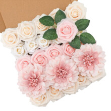 Offerta speciale: Set di fiori di seta: dalie, rose con steli – Bouquet da sposa fai da te, baby shower, decorazioni per la casa