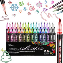Dreamy Sparkle Dual-Line Contour Pen, Double Line Super Squiggles Metallic Glitter Pens, Quick-Dry Ink Dual Line Contour Markers for Drawing