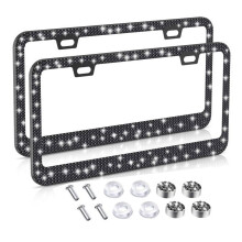 2pcs Women's Stainless Steel Rhinestone License Plate Frame, Handmade Glitter Crystal Cover, White – Compatible with US Standard Plates