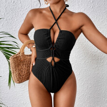 Monokini da donna con allacciatura al collo - Tessuto elasticizzato in quattro direzioni e disponibile in diversi colori, costume da bagno con