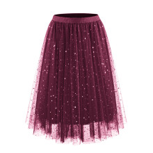 Minigonna a sbuffo da donna con paillettes e vita elasticizzata, colore rosso vino, taglia M