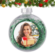1 pezzo di ornamenti natalizi personalizzati con immagine, palla di neve lucida, ornamento personalizzabile per albero di Natale da appendere.