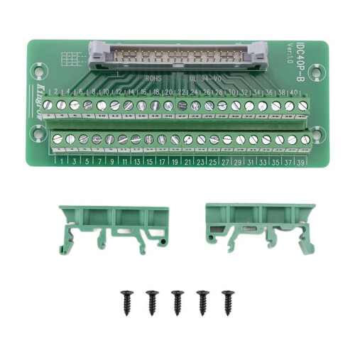 IDC40P 40Pin Connector Strip Breakout Board Terminal Block Plug PLC Interface with Bracket, for PLC, DIN Rail Mount