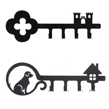 Metal Key Holder 4 Hooks Entryway Key Organizer Black Wall Mounted Key Shape Organizer Hook for Bag Clothes Keys