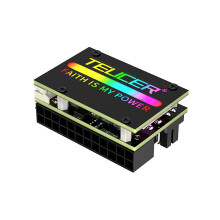 TEUCER ATX 24-Pins 90 RGB-Adapter, 24-Pins Vrouwelijk Naar Mannelijk 90 Graden Moederbordvoedingsadapter 18 Lichtmodi voor Desktop-Pc-Voeding