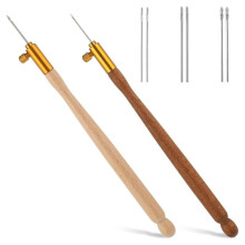 2Pcs Tambour Hooks Kit Embroidery Crochet Hook Wood Handle Tambour Embroidery Kit for Embroidery Sequin Beading Knitting