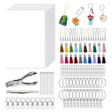 242PCS Shrinky-Dink Keychain Kit -Shrink Plastic Sheets 20pcs Shrink Film Sheets+Tools,Heat Shrink-Art Kit for Keychains