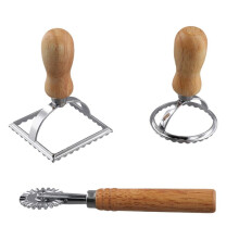 3Pcs Ravioli Stamp Maker Cutter with Roller Wheel Set,Mold with Wooden Handle for Pasta,Dumplings Lasagna,Pies