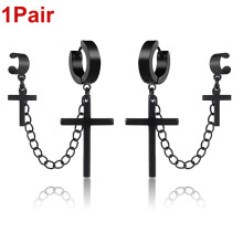 Punk Cross Tassel Earrings Women Integrated Clip Stud Earring Christian Gothic Hip Hop Jewelry Metal Chain Ear Ring Earring Men