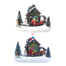 Weihnachtsfigur, kleines Eisenbahndorfhaus, leuchtende Schneelandschaft, Tischdekoration aus Kunstharz, Weihnachtsgeschenk