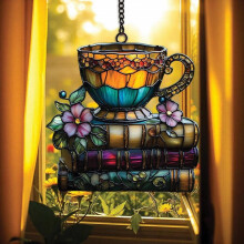 Acrylic Book-Themed Hanging Ornaments, Coffee Mug & Stacked Books for Christmas Tree – Compatible with Book Lovers