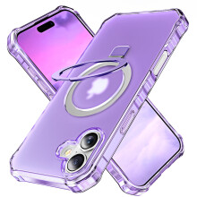 Kompatibel med iPhone 16Plus fodral, matt finish, magnetisk trådlös laddning, roterbart stöd, militärklassat fallskyddsfodral - lila