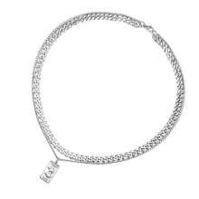 Collana a catena cubana in argento stile hip hop, elegante collana con pendente rettangolare a doppio strato per uomo alla moda