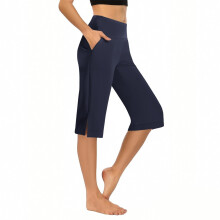 Pantalon de yoga femme avec poches, taille haute, legging capri gainant ventre plat, longueur 3/4, jambes larges, idéal pour le sport et la