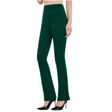 Dunkelgrüne, hochgeschnittene Yoga-Leggings mit ausgestelltem Bein aus Nylon-Spandex mit Bauchkontrolle für Tanz und Workout, Größe 2XL
