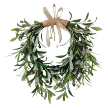 Couronne de feuilles d'olivier artificielles en forme de cœur, 45 cm, décoration champêtre verte pour arche de mariage, fenêtre, mur –
