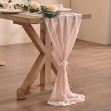 Chemin de table en mousseline rose poudré, style bohème rustique, idéal pour Pâques, printemps et saison. 3 m x 3 m (10 pi x 120 po). Décoration