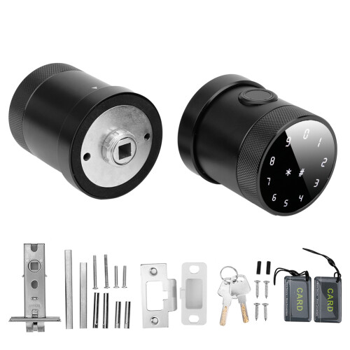 Digital Door Knob With Key And Code Access Featuring100User Cards Support High Frequency Encryption Card Unlocking Long Battery Life Silent