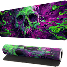 Gamingmuismat 31,5 x 11,8 inch, 3 mm antislip onderkant, gestikte rand, aquarel schedeldesign – compatibel met alle muizen