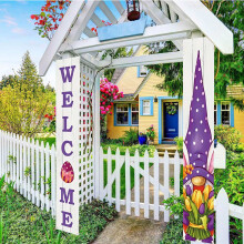 Paasdecoratie voor de veranda – Rustieke, bloemrijke vlag met de tekst "Happy Easter" voor binnen/buiten, voordeur en lentefeestjes.