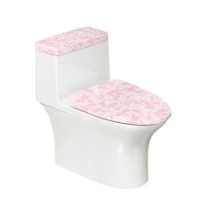Housse de couvercle de toilette en polyester texturé rose, confortable et pratique, compatible avec toutes les formes de toilettes, bord élastique,