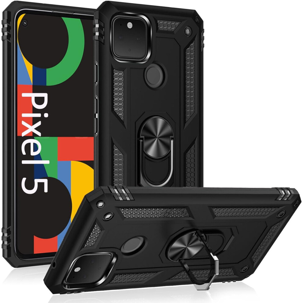 Google Pixel 5 Case, Military Grade Protective Cover With Ring Car Mount & Kickstand Â Compatible With Google Pixel 5 Black 9425574669087