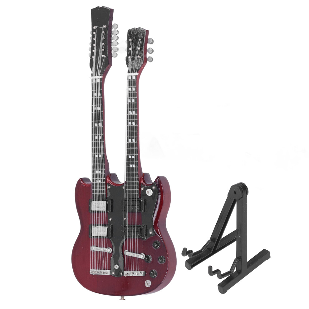 Musical Instrument Replicas With Stand Design, Miniature Guitar Replica For Decorative Use In Home Office Decoration Double Neck Guitar Inspired