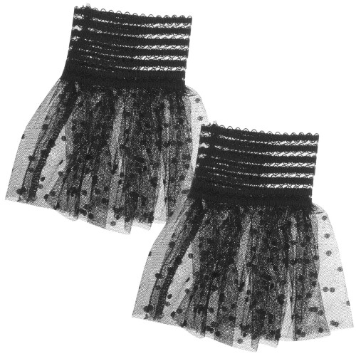 Ruffle Cuff Lace Pattern Sleeve Cuffs Black 1 Pair