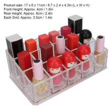16-Grid Transparent Acrylic Nail Polish & Lipstick Storage Case, 17x6x11cm