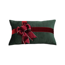 Coussin décoratif en velours, 45 cm, nœud rouge, idéal pour Noël, la Saint-Valentin et la décoration de la chambre à coucher.