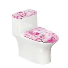 Copriwater universale in tessuto di poliestere con elastico sul fondo e motivo a fiori di ciliegio, facile da installare.