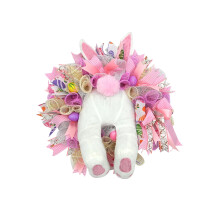 Couronne de Pâques pour porte d'entrée – Guirlande de lapins roses, décoration intérieure et extérieure, compatible avec porche, mur,