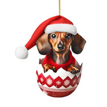Kerstboomversiering, Acryl hanger met afbeelding van een pasgeboren teckel, Kerstboomdecoratie met hond, Woondecoratie voor open haard, ramen, deuren